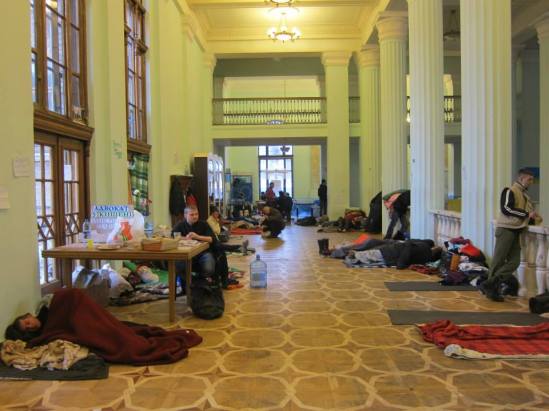Protesters occupying the City Council building (photo courtesy of Areta Kovalsky)