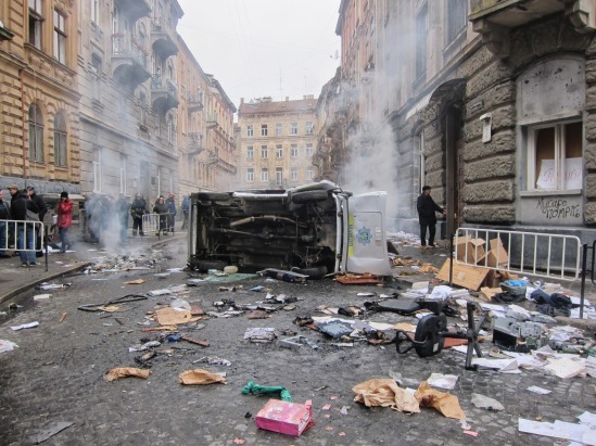 Center of Lviv after the bloody events in Kyiv