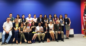Dr. Nancy Scanell (wearing a white visor in the front row) with European Teaching University staff and students.